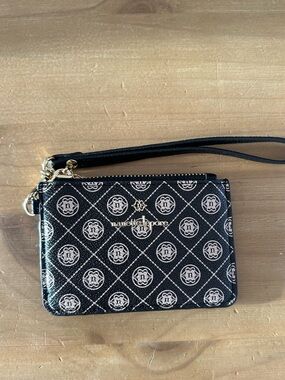 Nanette Lepore Black and Cream Logo Wristlet